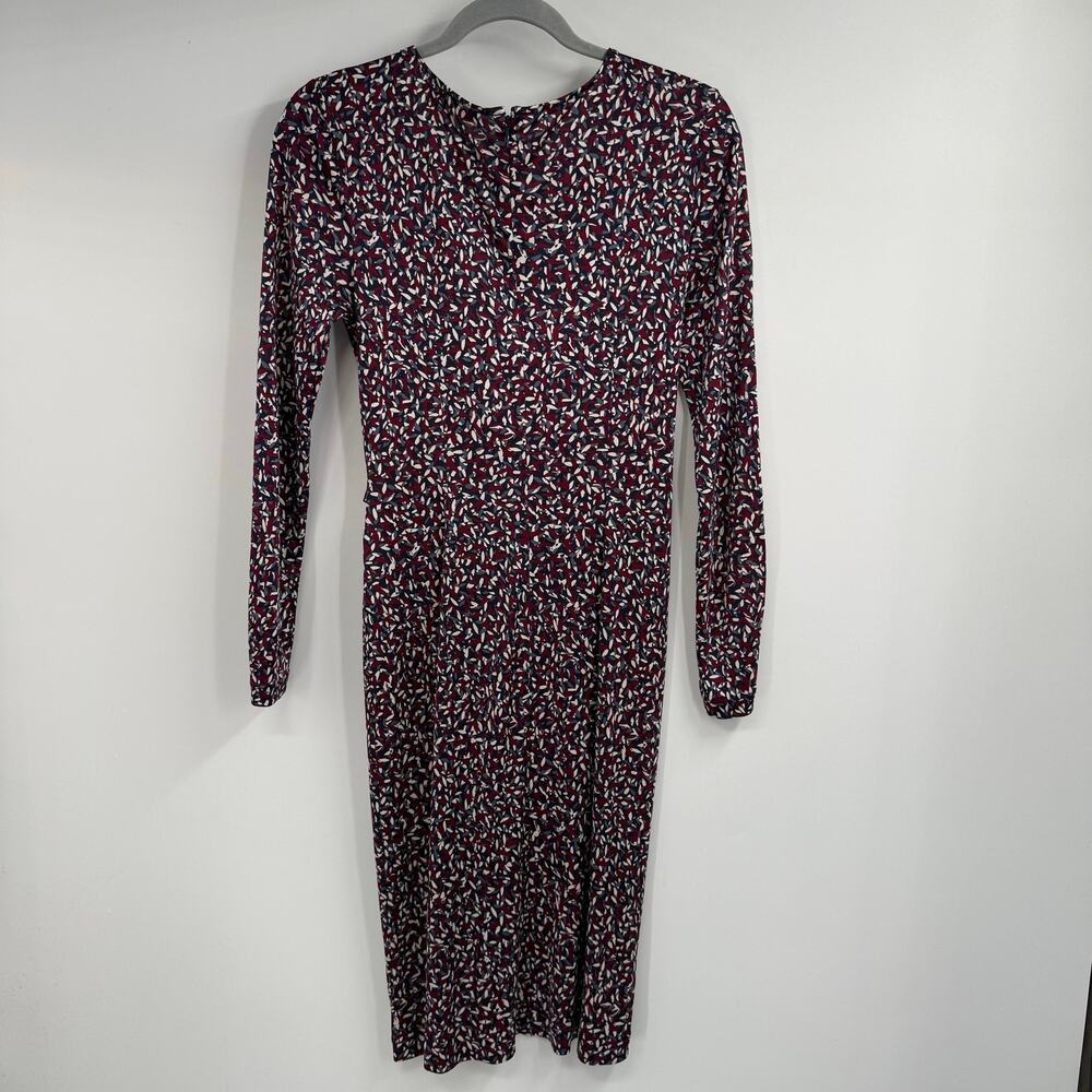 Tory Burch Dress Womens Small Burgundy Confetti Print 100% Silk Ruched - Picture 4 of 9